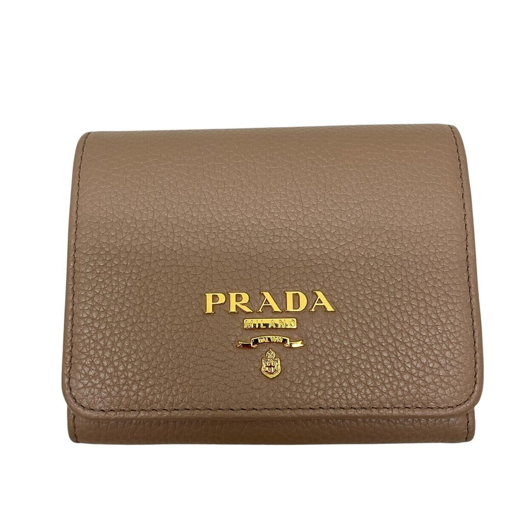 Prada Tri Fold Wallet Beige Tan